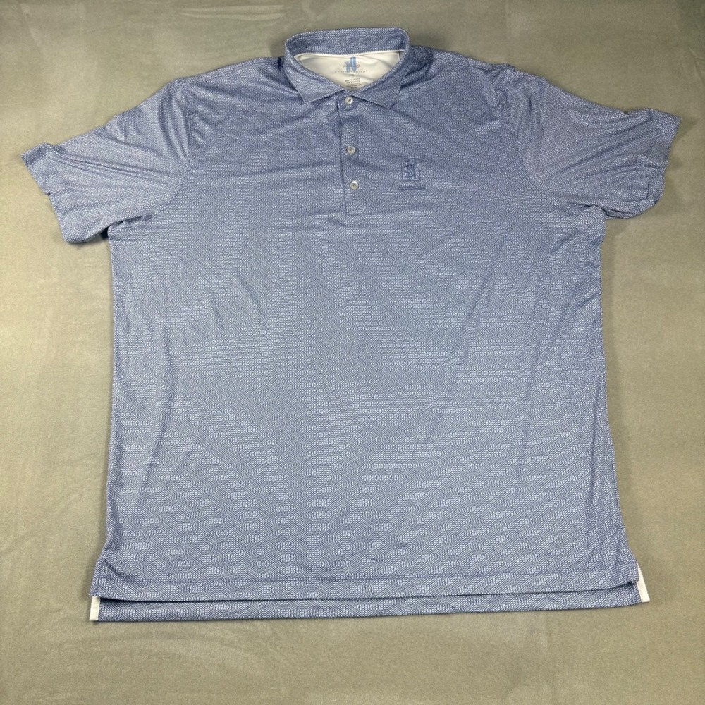 Johnnie-O Featherweight Polo Shirt Mens XL Blue Geometric TPC Scottsdale UPF 50